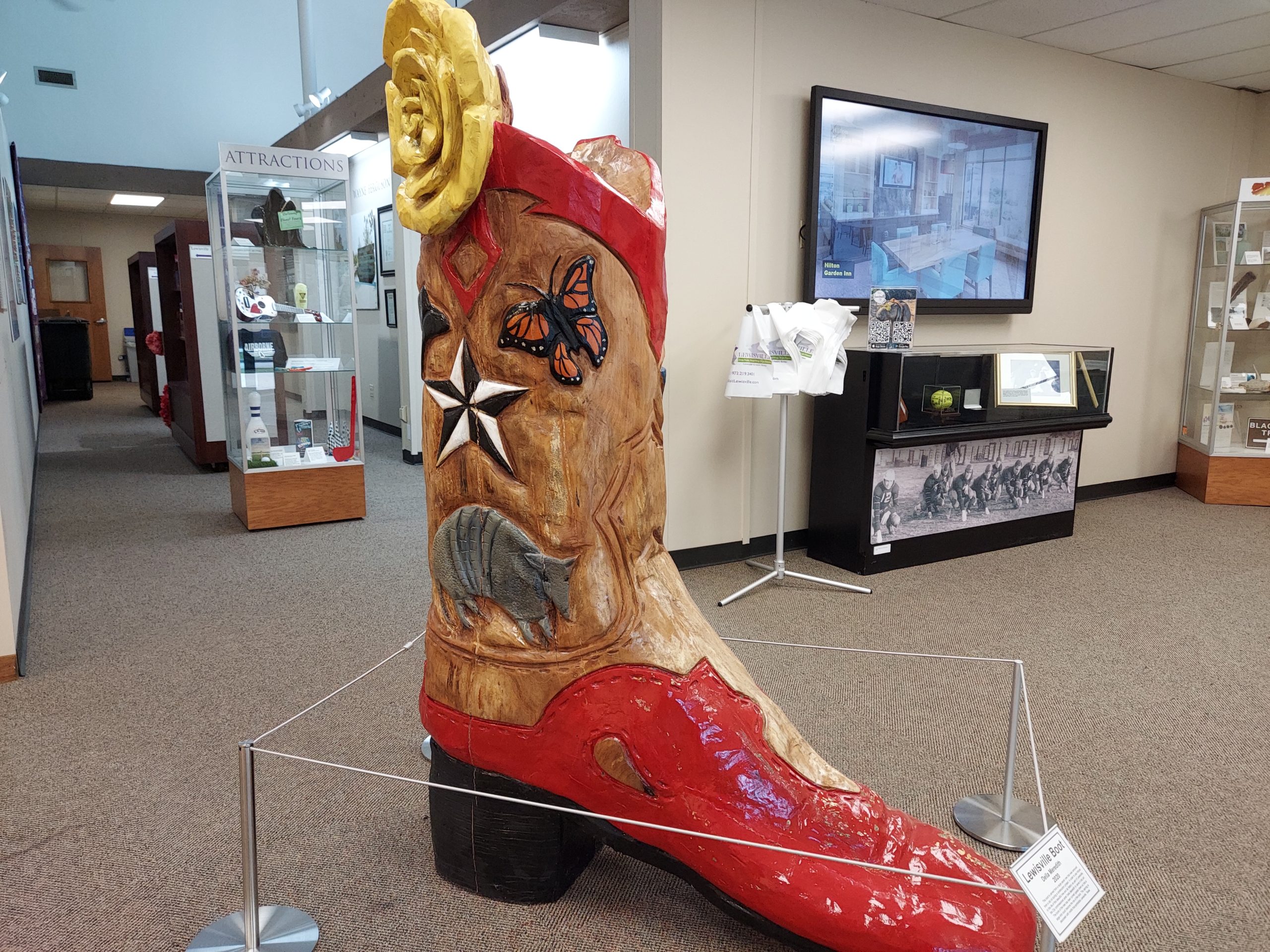 Art boot in the visitor center lobby