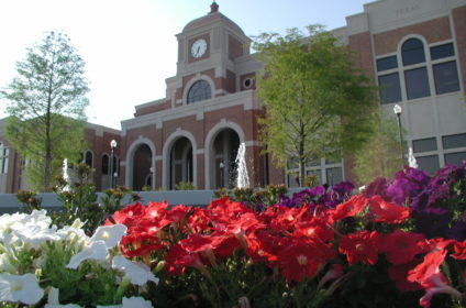 City Hall Exterior with flowers in foreground